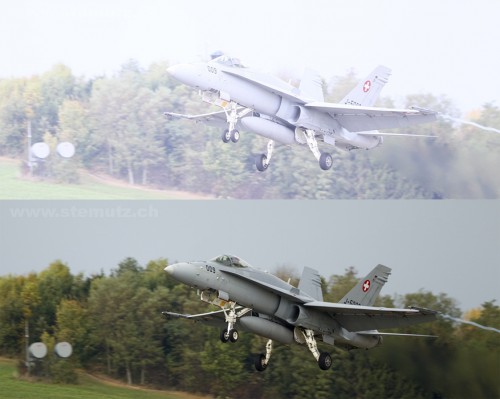 RAW vs. overexposed JPG - F/A-18 Hornet in Payerne by stemutz