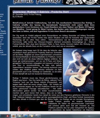 Pictures of Rodrigo y Gabriela used in live review on Metal Factory