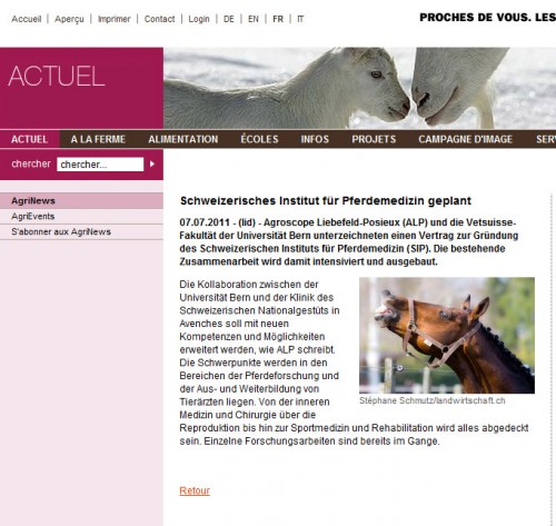 Funny horse picture used on www.agriculture.ch ...