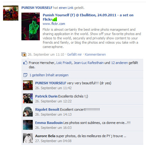 Nice feedback on band's Facebook ... Punish Yourself @ Ebullition, 24.09.2011