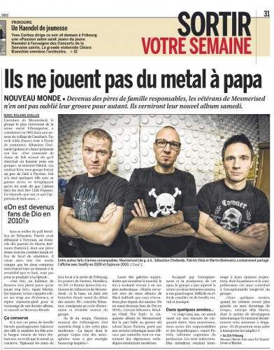 Publication d'image du groupe Mesmerised dans la Liberté du 5 avril 2012