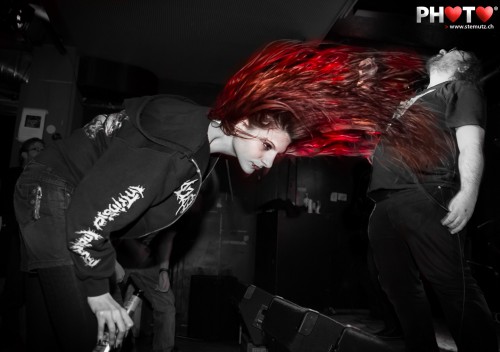 Blood red haired headbanging Girl Tanja Furrer @ Cremation, Bad Bonn