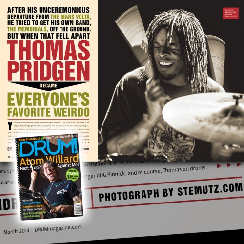 Publishing of a Full Page Photograph of Thomas Pridgen in DRUM! 03-2014