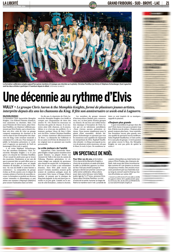 Publication d'image de Chris Aaron & the Memphis Knights,  La Liberté du 26.11.2014