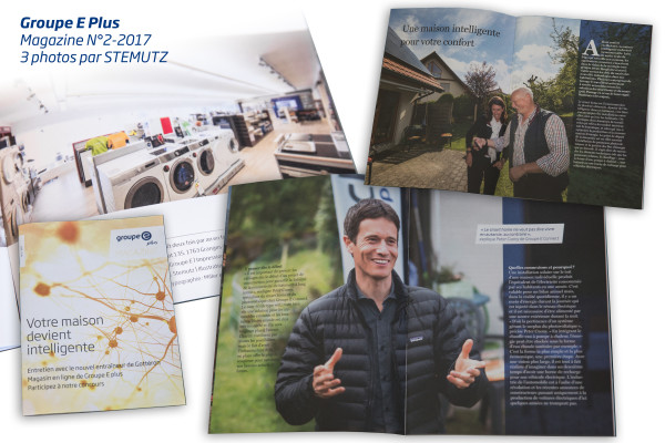Groupe E Plus Magazine N°2-2017 avec 3 images (portraits et architecture d'intérieur) réalisées par STEMUTZ 