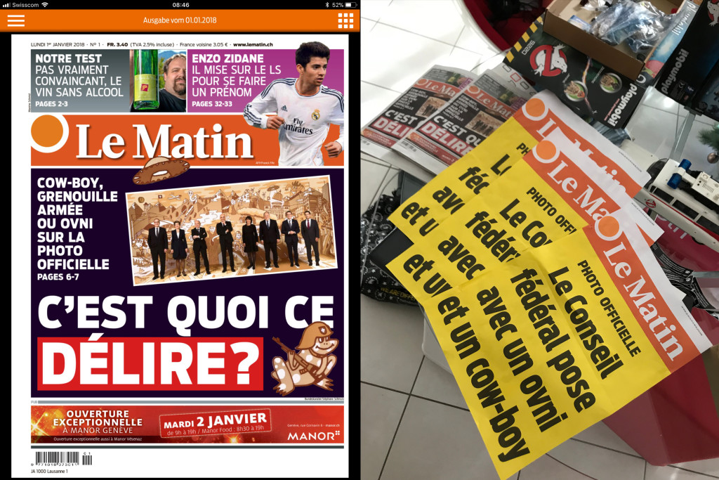 Bundesart, couverture et manchettes, Le Matin du 03.01.2018