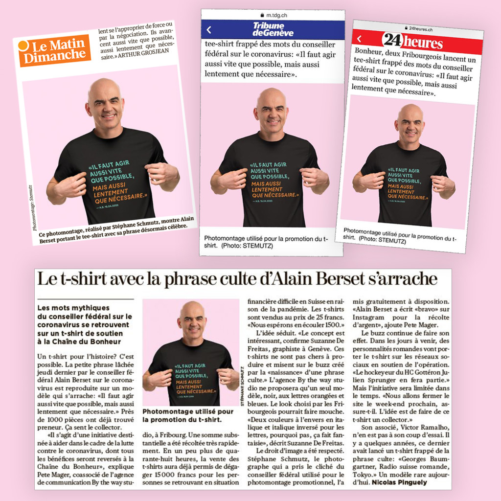 Articles presse 24 Heures / TDG / Le Matin Dimanche- T-Shirt Agir Vite by BTWS Ready to Brand - Photo Alain Berset by STEMUTZ